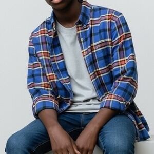 Boys XXL Blue Plaid Button Down Long Sleeve Western Shirt Twenty‎ X 20X